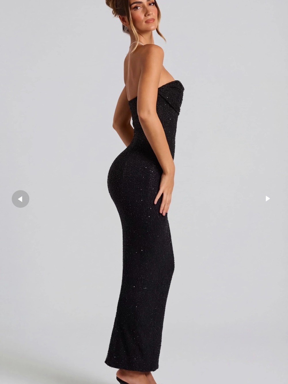 Oh Polly Black Strapless Sequin Midi Dress - Picture 2 of 4